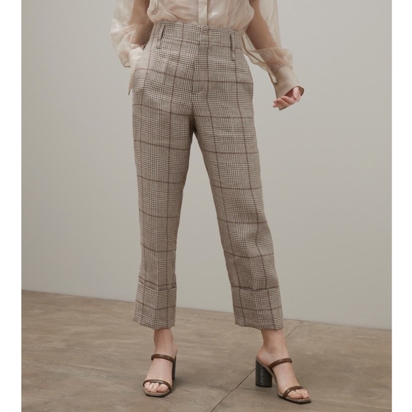 BRUNELLO CUCINELLI Prince of Wales Check Linen Cropped Trousers Size IT 40 - Picture 1 of 3